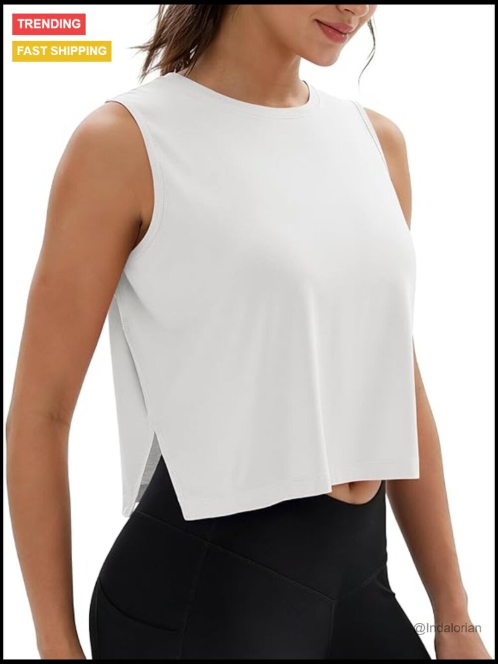 Crop Tank Top with Side Slits Loose Fit Sleeveless Yoga Muscle Top